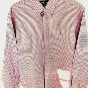 Ralph Lauren pink plaid button down oxford 16 1/2  neck 34/35 sleeve
